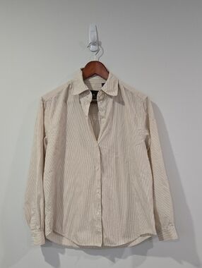 Retro Liz Claiborne Beige Stripe Button-Up Ralphcore/Normcore Shirt